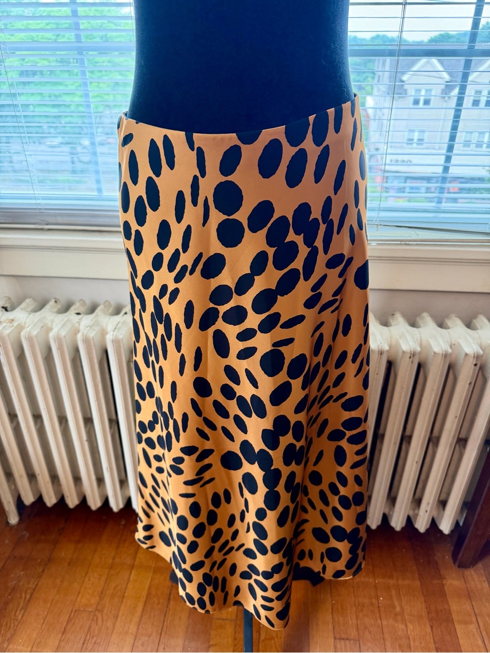 J. Crew Mustard Maxi Skirt with Black Spot Print